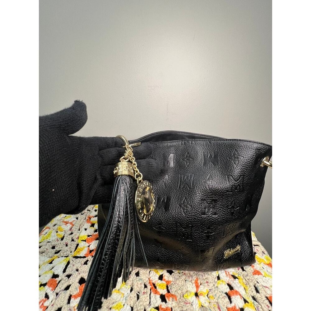Metrocity Black Embossed Pebbled Leather Shoulder Bag Tassel Italy - Picture 9 of 13